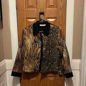 Anage Vintage Black Animal Print Cotton Tapestry Jacket